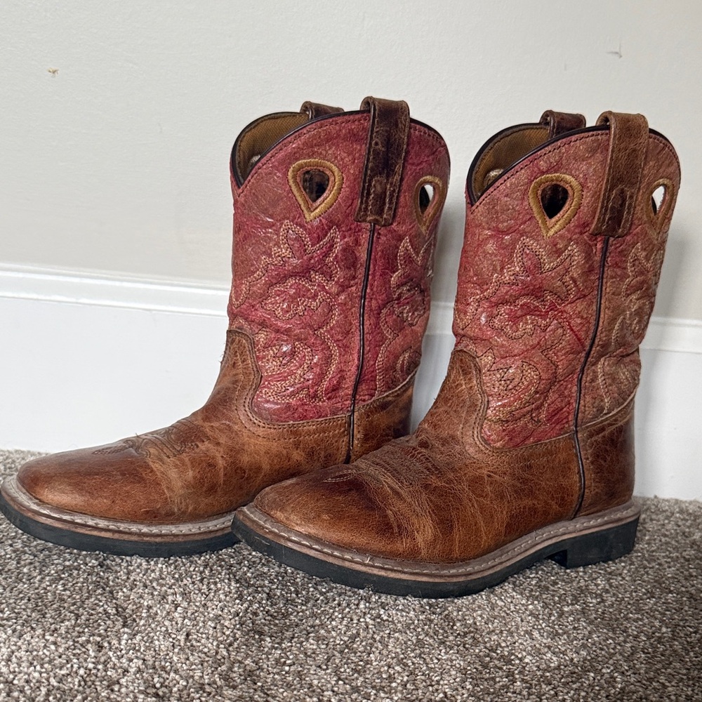 Dan Post Kids Brown Leather & Red Embroidered Western Boots